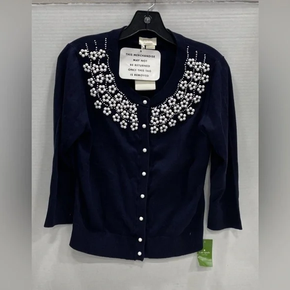 Kate Spade Navy Cardigan with Beaded Details - Picture 1 of 6